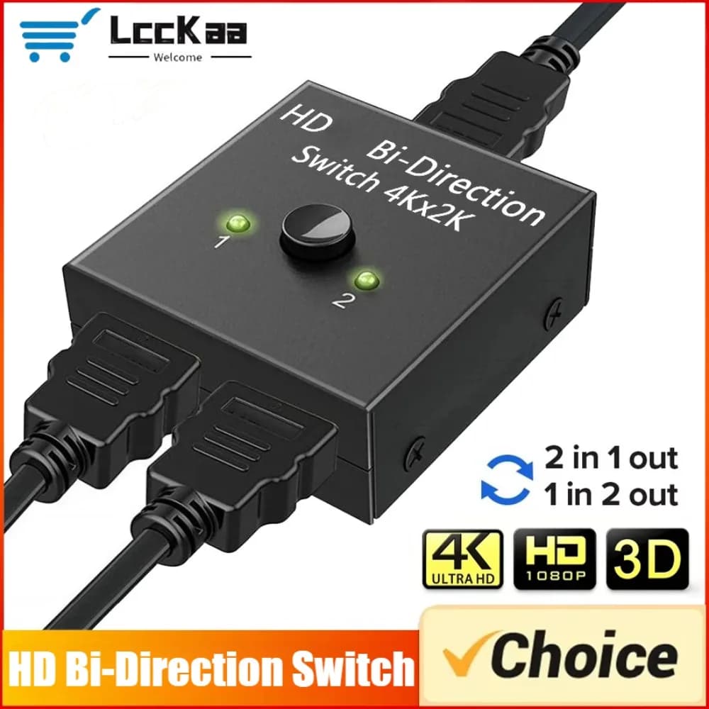 Switcher bidirezionale 2 in 1 out HD 4K 60Hz Switcher compatibile HDMI Distribuzione 1X2 per proiettore PC portatile