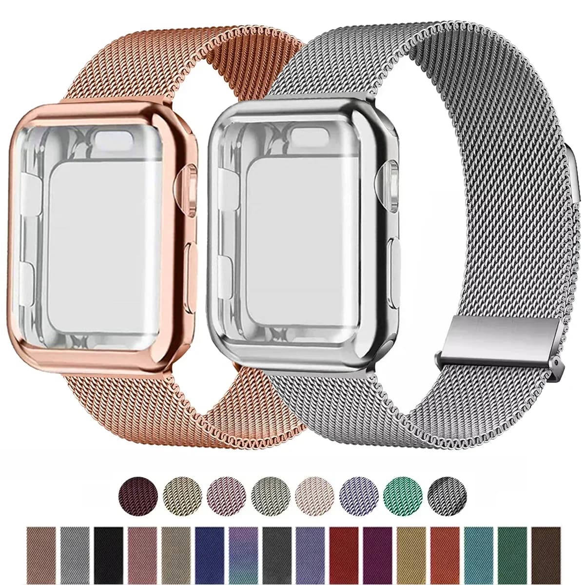 Anello Milanese + custodia per cinturini Apple Watch 45mm 44mm 38mm-42mm 41/40mm bracciale magnetico in metallo iwatch Serie 9 8 7 6 5 4 3 SE cinturino