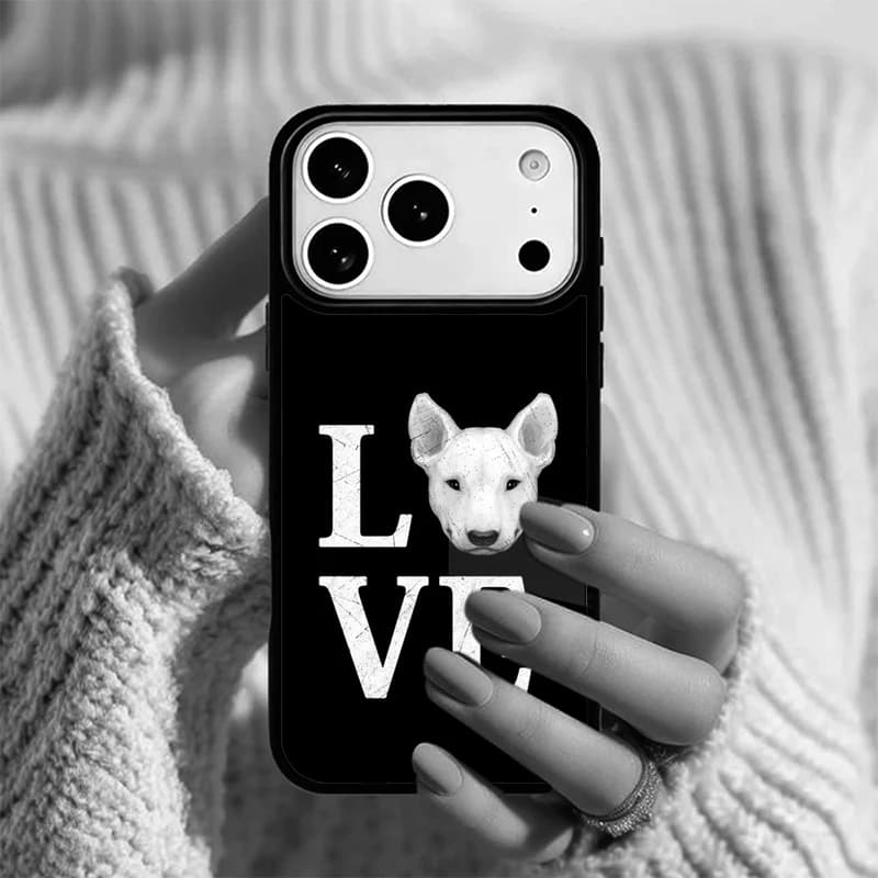 Cover per iPhone con design Bull Terrier per modelli 17 Air, 16e, 15, 14, 13 Pro Max, 12, 11, X, XR, XS, SE2020, 6, 8, 7 Plus