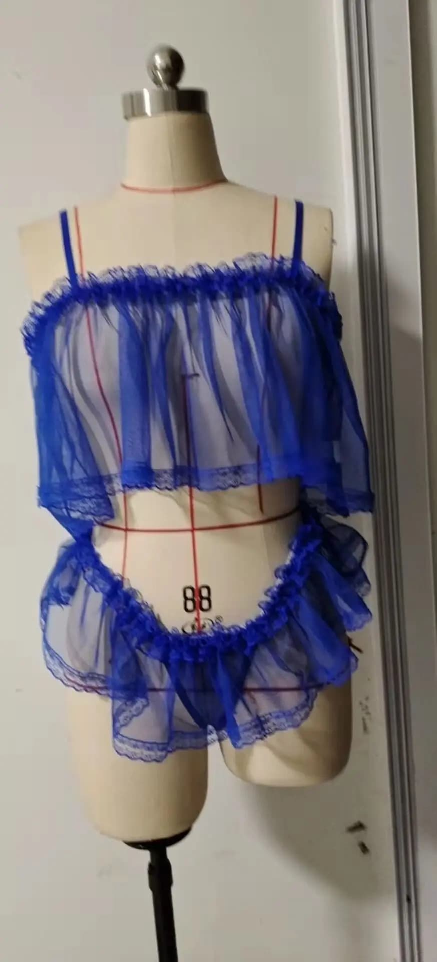 Set di lingerie sexy da donna in 2 pezzi, top corto trasparente senza maniche con cuciture in pizzo + abito da notte perizoma con orlo a gonna