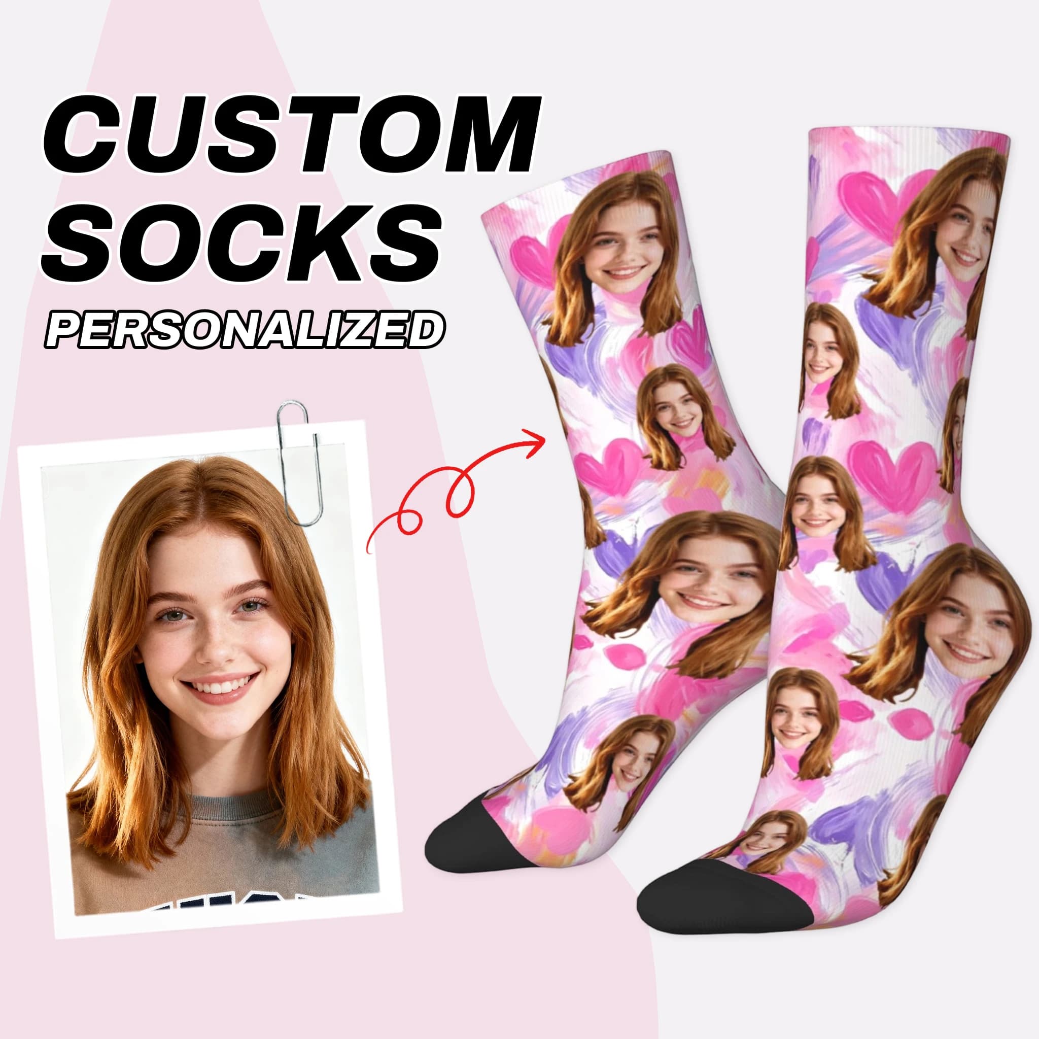 Custom face pattern socks unisex personalized fun socks with face pattern custom with Valentine's Day gift