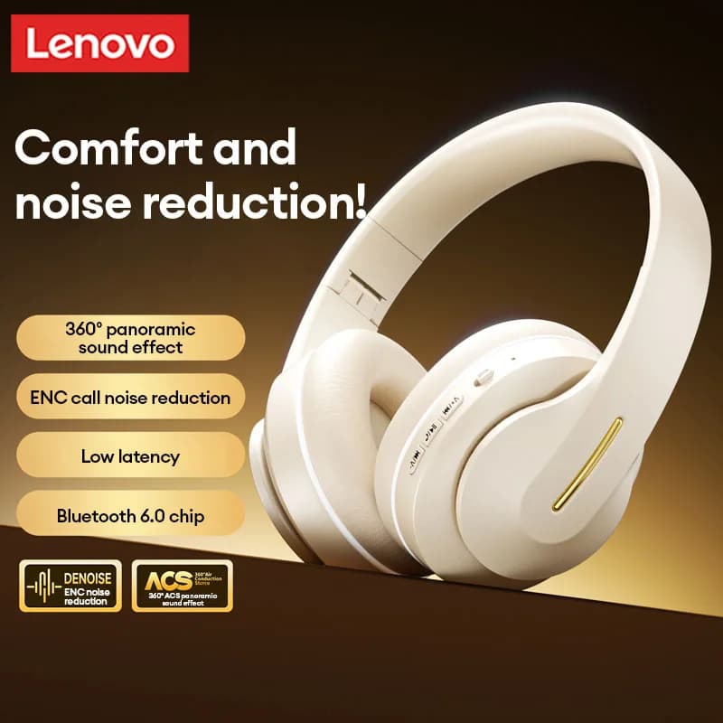Lenovo LES-107 Wireless Bluetooth Wireless Over-ear Sports Headphones with Noise Cancellation, Folding Headphones, Low HiFi, Long-Term Battery