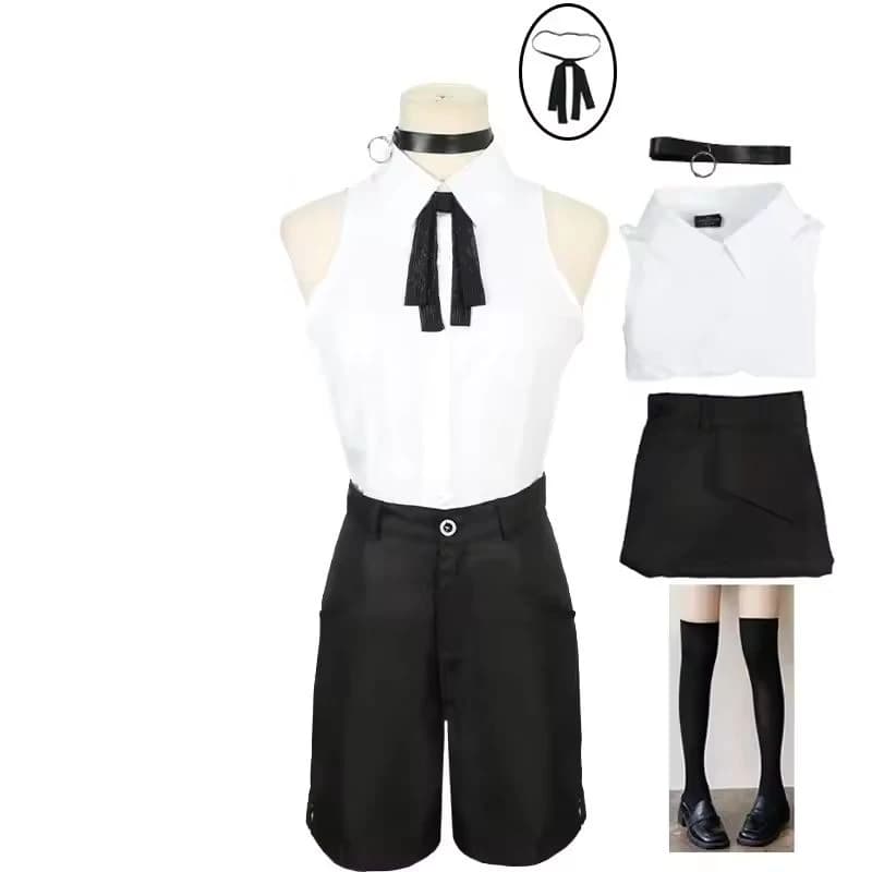 Costume Cosplay Reze Anime per Donne, Camicia Chainsew Man con Cravatta e Collana Corta, Outfit per Halloween e Feste di Carnevale