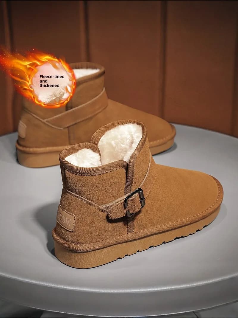 Men's Winter Fleece Lined Bread Shoe High Top Casual Leather Fur Integrated Thick Cotton Snow Boots Warm Waterproof