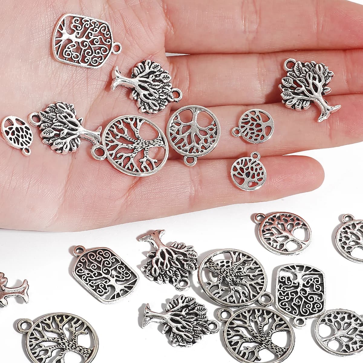 Connettori e Perline in Argento Anticato a Forma di Rami e Foglie Cavi per Creazione di Gioielli Fai-da-Te: Orecchini, Bracciali, Collane e Ciondoli