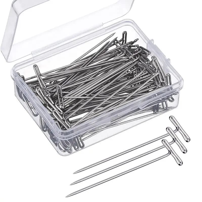 50/100Pcs T Shape Pins Needles 21-57mm Sliver Stainless Steel For Crafts Blocking Knitting Holding Wigs Hair Extender
