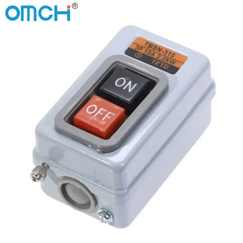 OMCH Push Button Power Switch Three Phases Power Control Start Switch AC 380V 15A 3P 2.2KW TBSN-315 TBSS-315