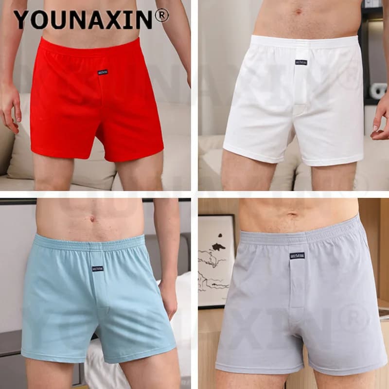 4 Pack Men's Cotton Boxer Briefs High Waist Casual Plaid Pajama Shorts Plus Size Big Underwear Home Sleep Bottoms M L XL 2XL 3XL