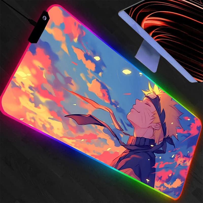 Tappetino per mouse RGB NARUTO con retroilluminazione, grande, per PC, computer, accessori da gioco, tappetino per mouse a LED, tappetino per tastiera, tappetino da scrivania, Animr