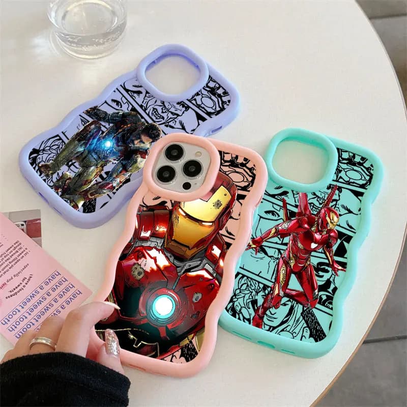 Cover per iPhone Iron Man Marvel con design a onde e retro colorato per iPhone 17E 11 12 13 14 15 16 17 Pro Max 16e 17Air 13 Plus