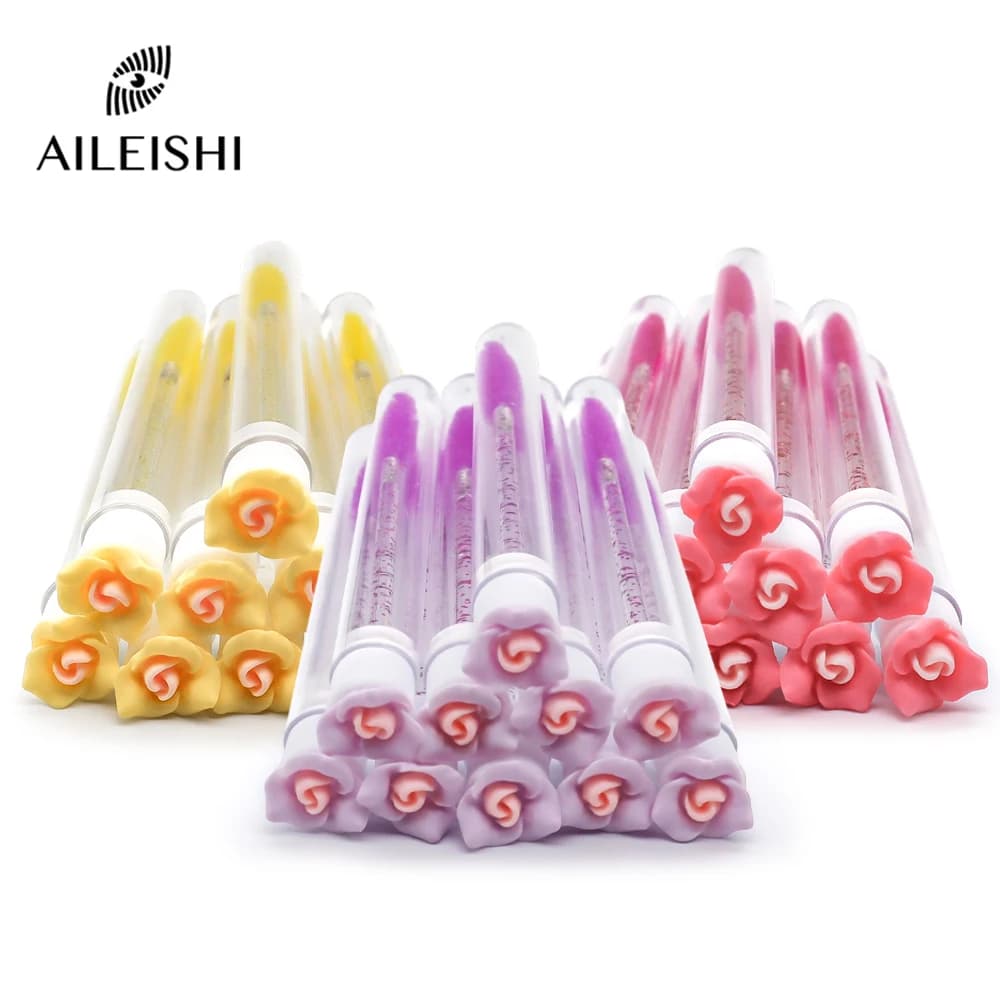 10/50 pcs Flower Brush For Eyelashes Use And Drop Mascara Bacchette Tube Reusable Needle Reusable Brushes for Eyelash Powder Cleaner Storage Pipes
