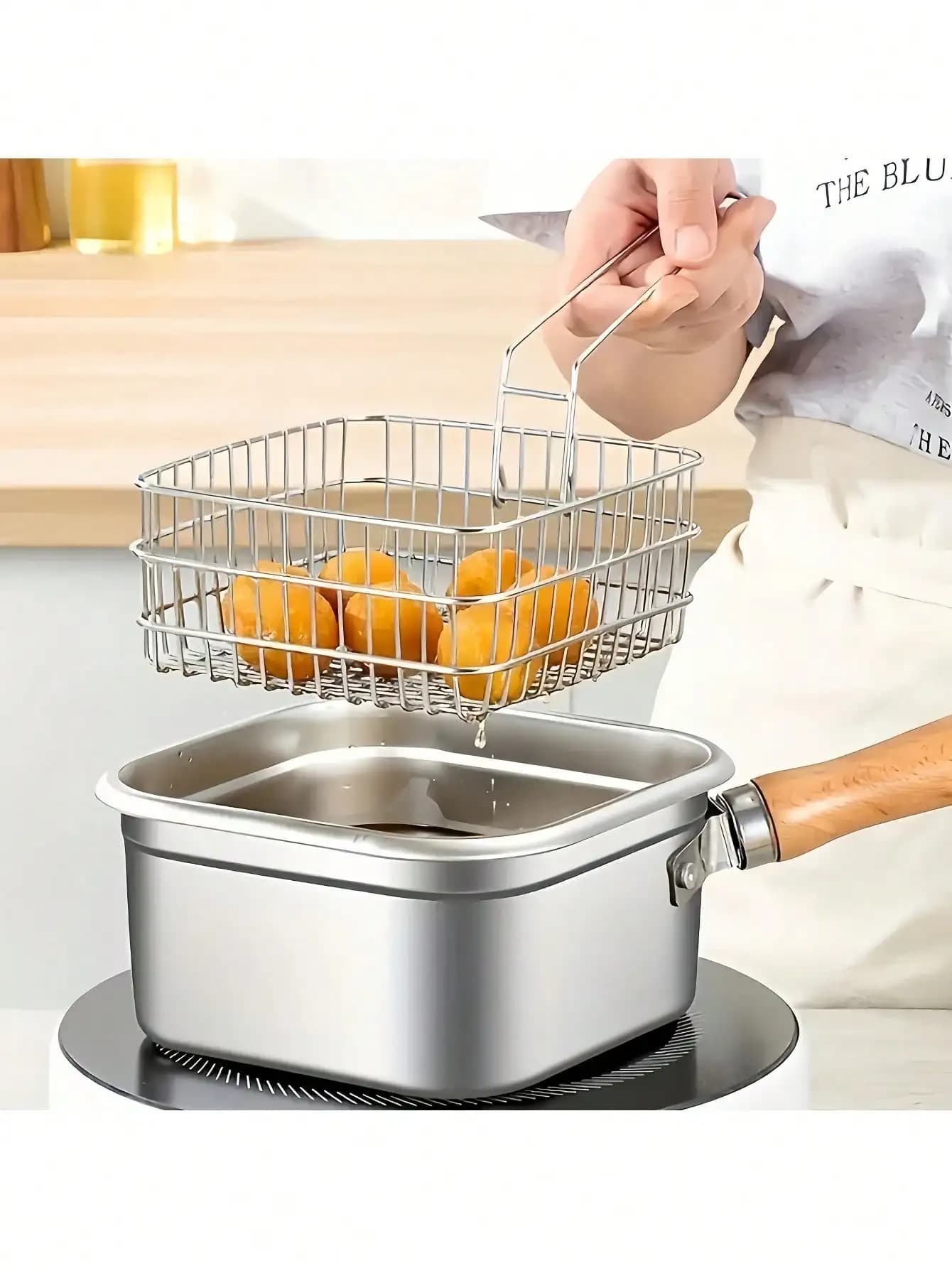 Padella Quadrata in Acciaio Inossidabile, Pentola per Latte e Noodles, Friggitrice Portatile per Tempura, Compatibile con Fornelli Comuni