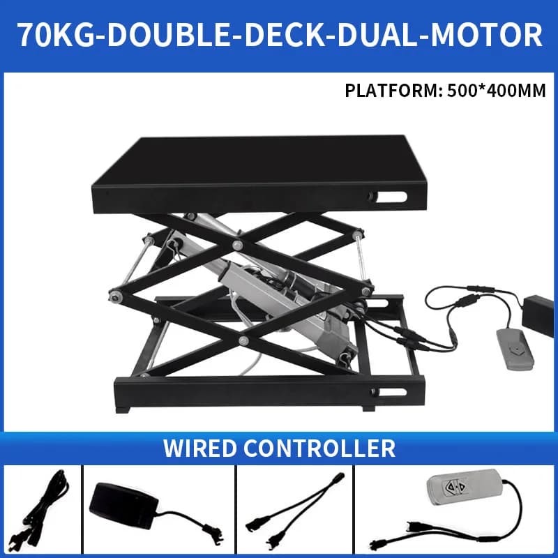 Mini Electric Lifting Platform, Remote-Controlled Scissor Lift Stand, Double-Deck, Dual-Motor Maintenance Platform