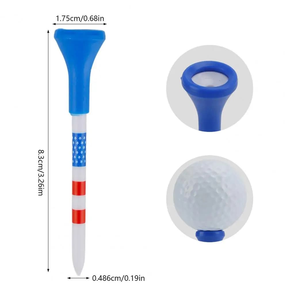 10/20/50 Pz 8.3 cm Tee da golf Plastica infrangibile Riduce l'attrito Lato Spin Accessori da golf Bandiera USA Modello Lungo Golf Tees Bulk