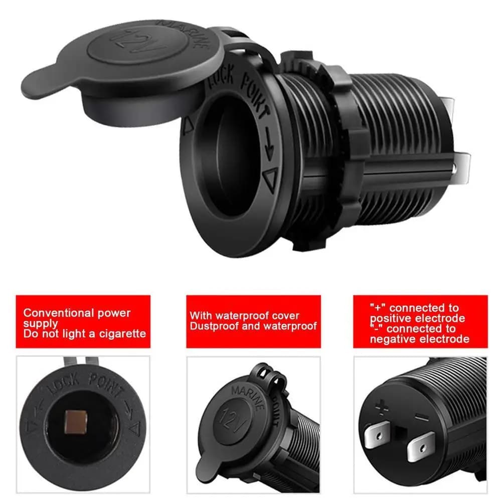 Car cigarette lighter 12V-24V waterproof spin, marine yachts, motorcycle, truck RV ATV Adapter socket