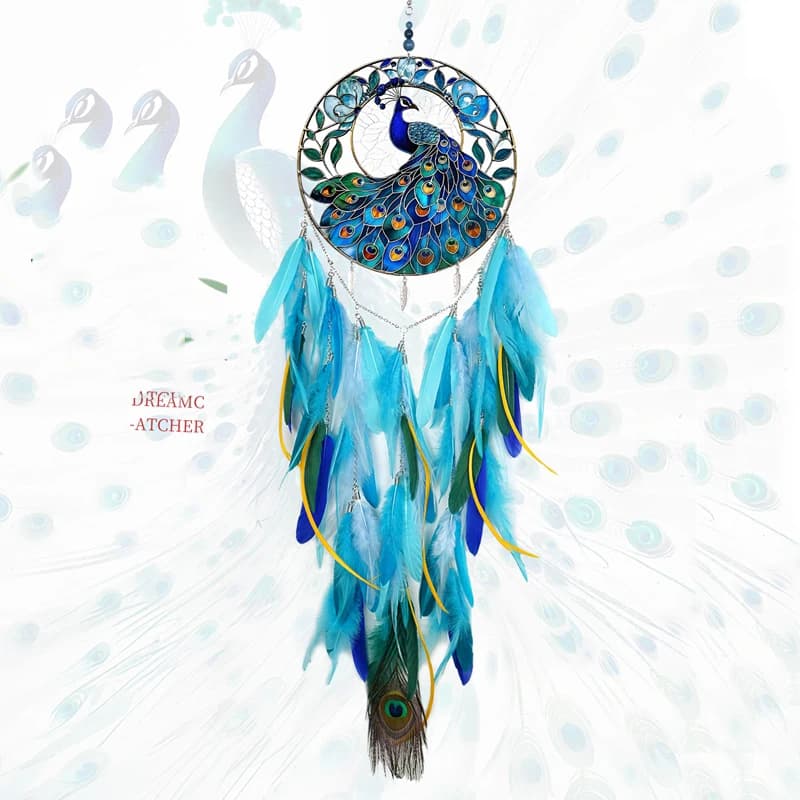 Creative Blue Feathers Dream Catcher 3D Printed Acrylic Wind Chimes Bedroom Decorations Handmade Ornaments For Holiday Gifts