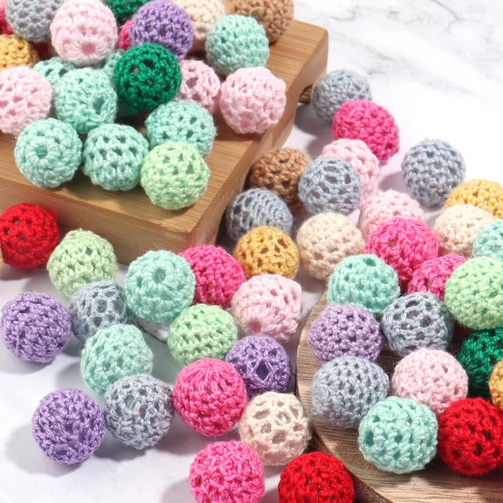 10 pz 14/20mm Perline di Lana All'uncinetto Elegante Uncinetto Perline Rotonde per il FAI DA TE Bambino Ciuccio Clip Catena Accessori Creazione di Gioielli
