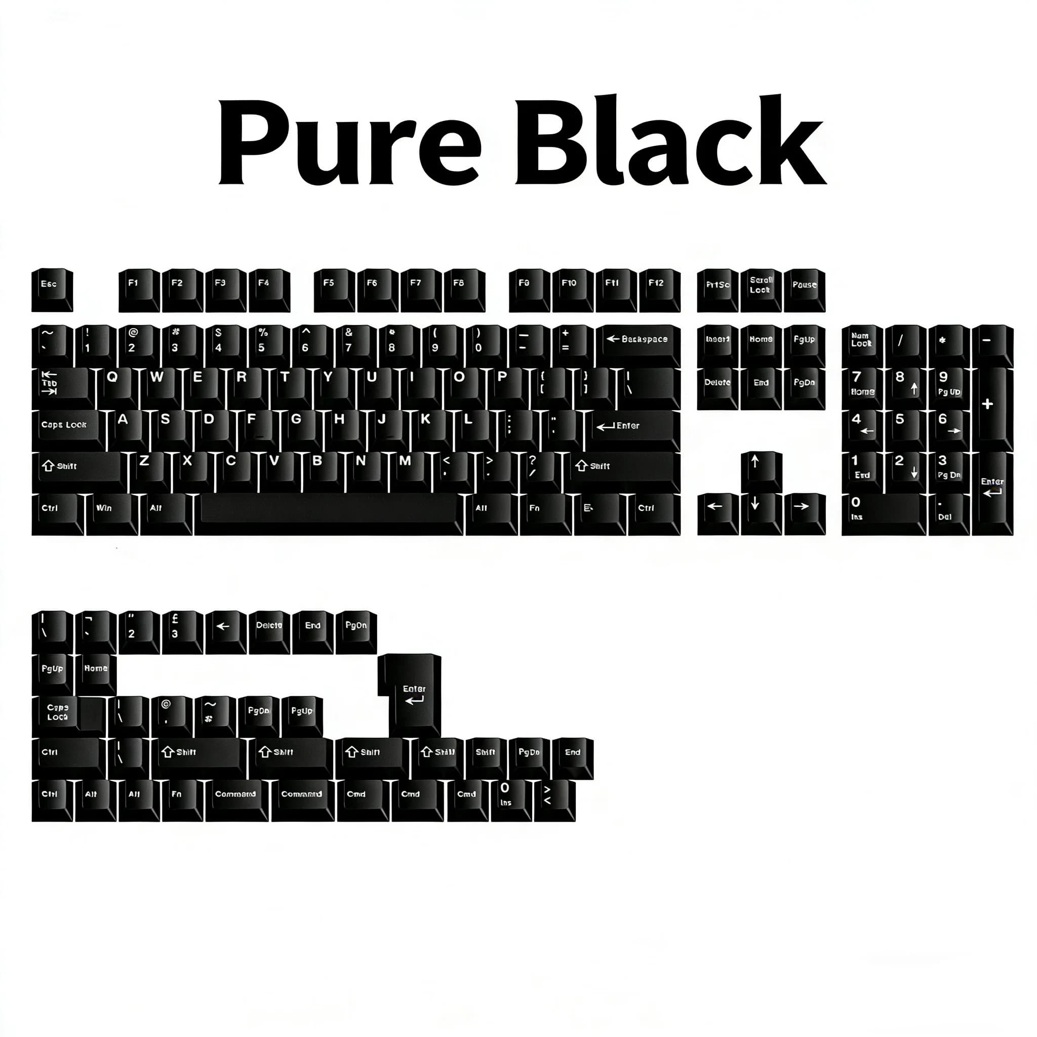 Set di 140 Tasti GMK in Puro Nero, Profilo Double Shot in ABS per Tastiere Meccaniche con Switch Cherry MX