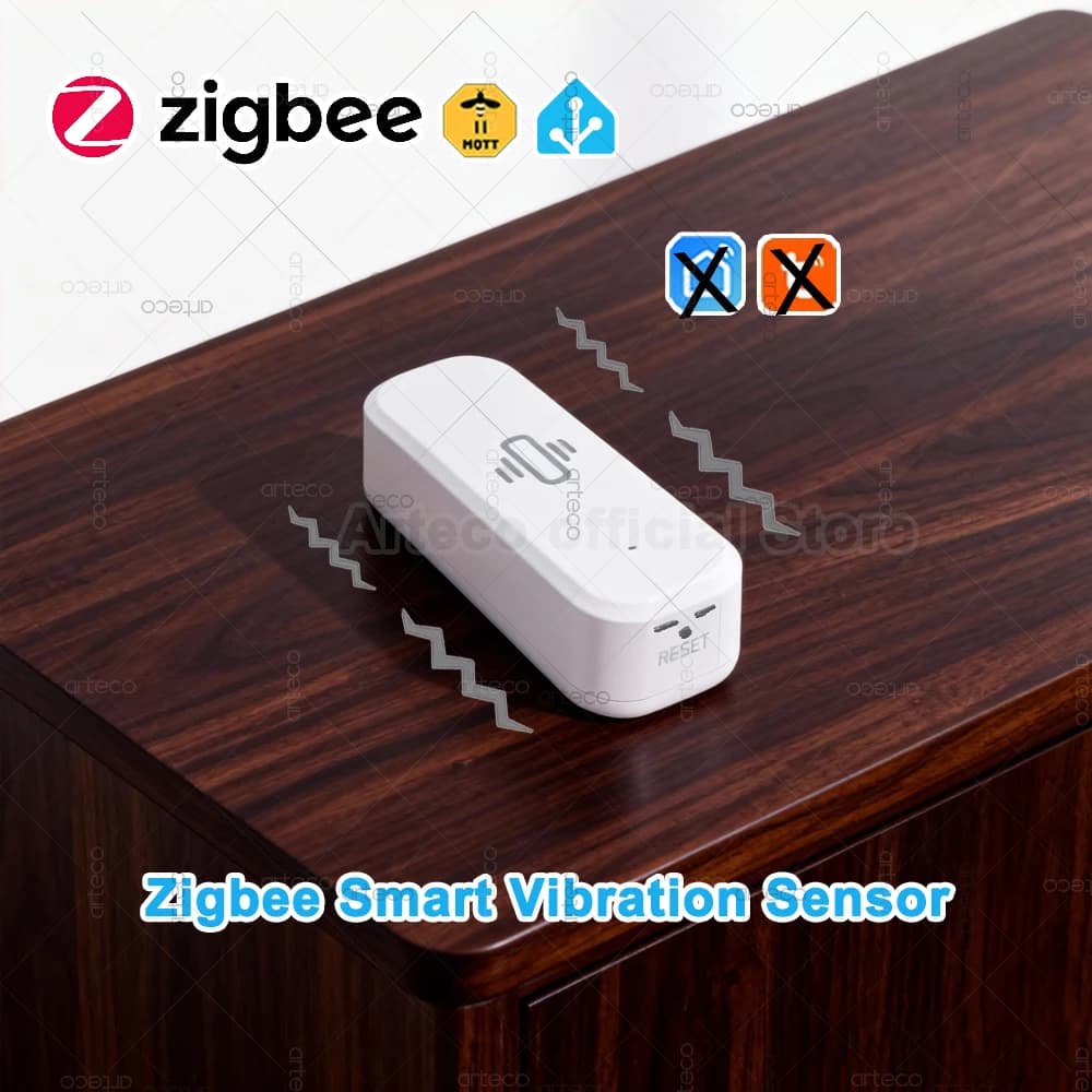 ZigBee Sensore di vibrazione intelligente Monitoraggio in tempo reale Rilevamento degli urti per porte e finestre Protezione di sicurezza domestica intelligente, per Zigbee2mqtt