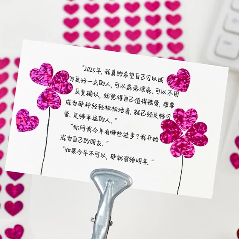 10 Fogli di Adesivi a Cuore Piccoli con Glitter, Rosso, Oro e Argento, per San Valentino, Decorazioni Fai-da-Te per Diari e Quaderni
