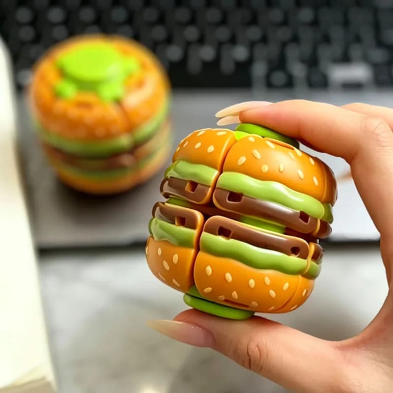 @Humburger Fidget Spinner Rotating Stress Ball Quiet Anxiety Calm Down Autism ADHD Focus Press to Spin Decompression Toys Adults