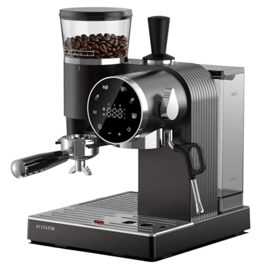 Macchina per Espresso 20 Bar con Schermo LED e Controllo Touch, Macinacaffè Regolabile a 6 Livelli, Funzione Caffè a Goccia e Cold Brew, Montalatte Assistito