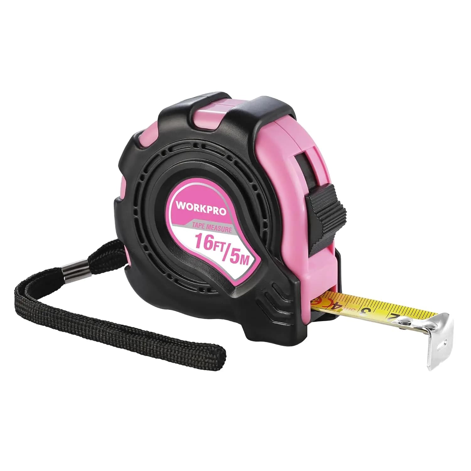 Metro a nastro retrattile rosa da 16FT, con indicazioni in pollici/metriche, facile da leggere, con blocco a pollice e clip da cintura per misurazioni accurate