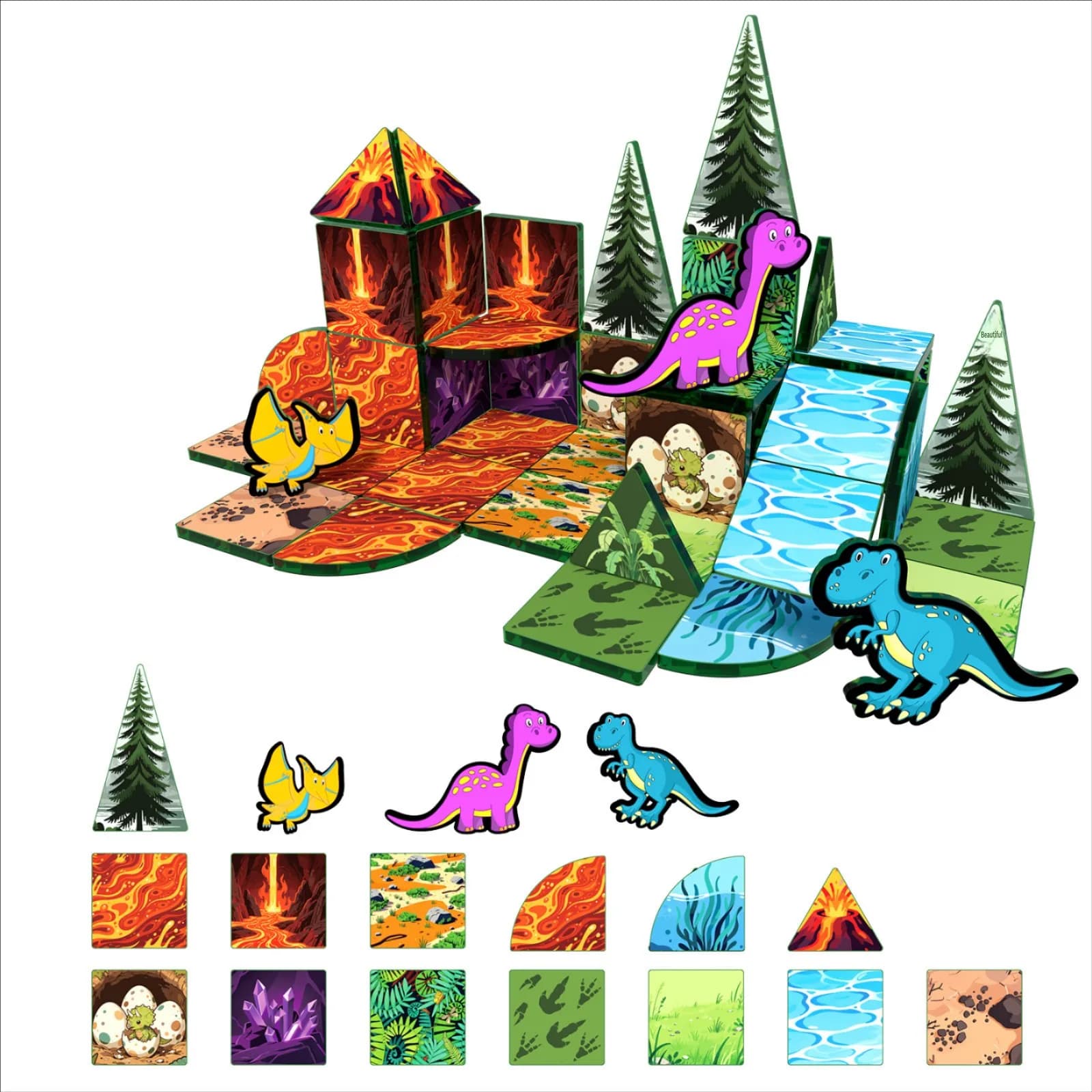 Set di Piastrelle Magnetiche Colorate per Finestre, Mondo dei Dinosauri Giurassici, Gioco Educativo STEM, Puzzle per Bambini, Blocchi di Costruzione 3D