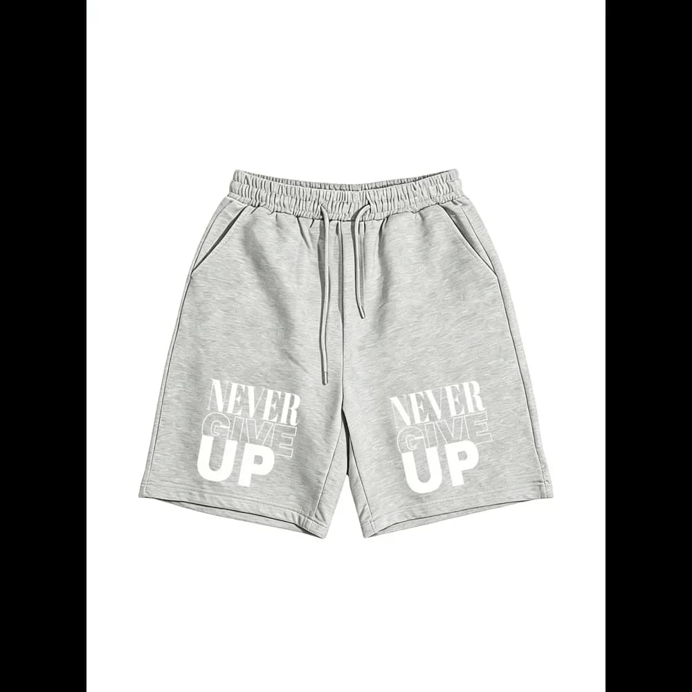 Mens Never Give Up Graphic Shorts Drawstring Waist Casual Sport Shorts