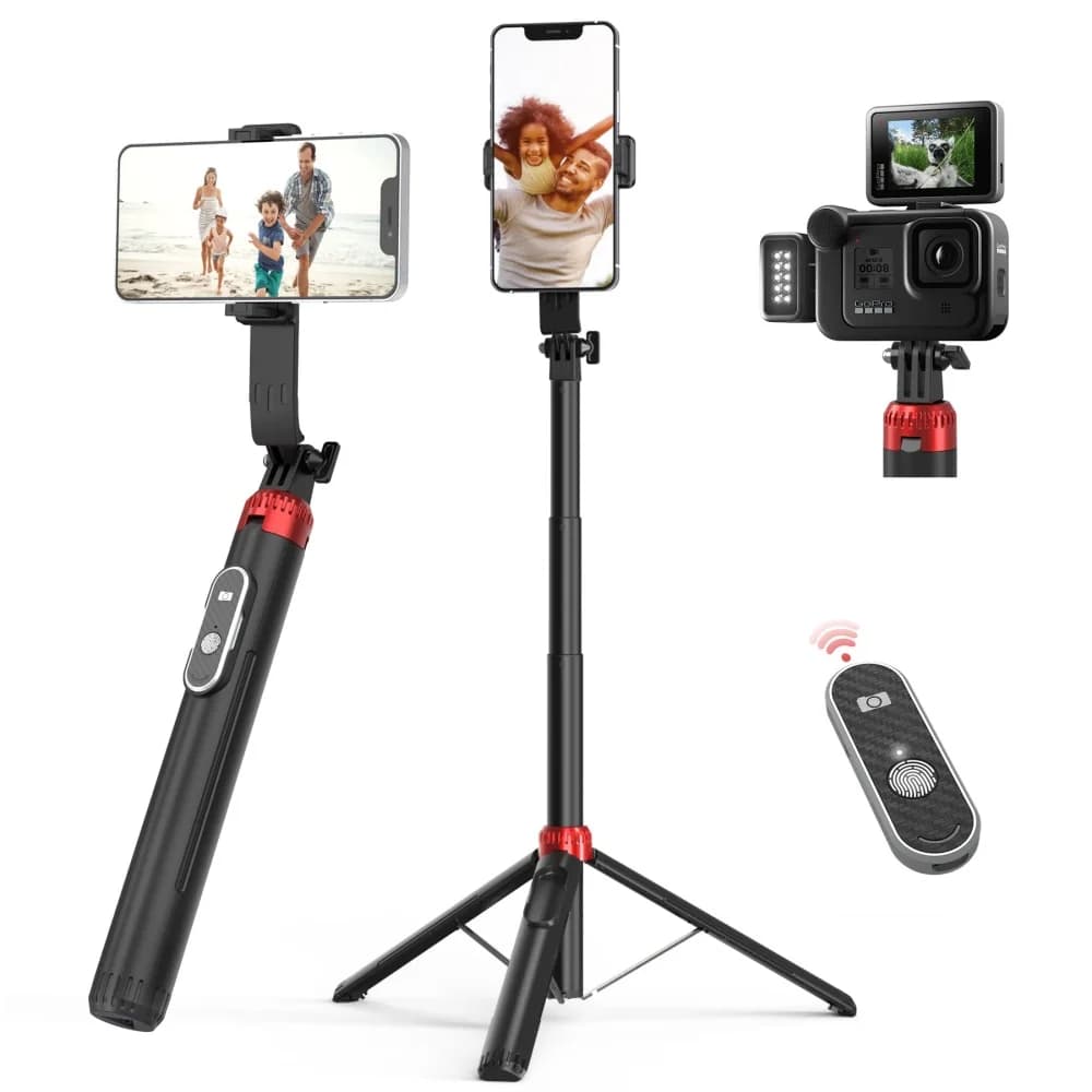 P160 Selfie Stick treppiede 1.6 M supporto per cellulare retrattile in lega di alluminio con Bluetooth ricaricabile per IOS Android
