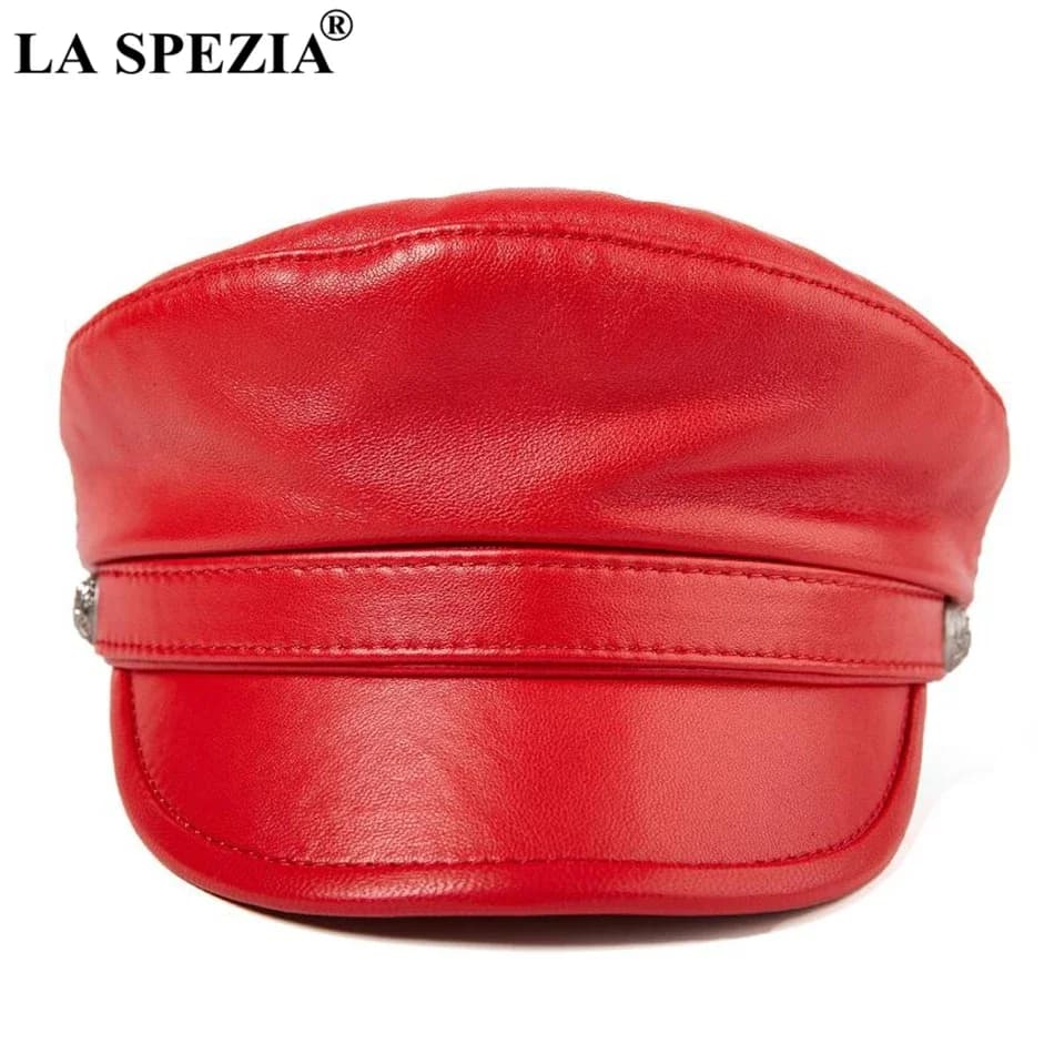 LA SPEZIA Berretto di marinaio in pelle di pecora rosso Military caps for women in real leather Autunno Winter Hat by brand captain