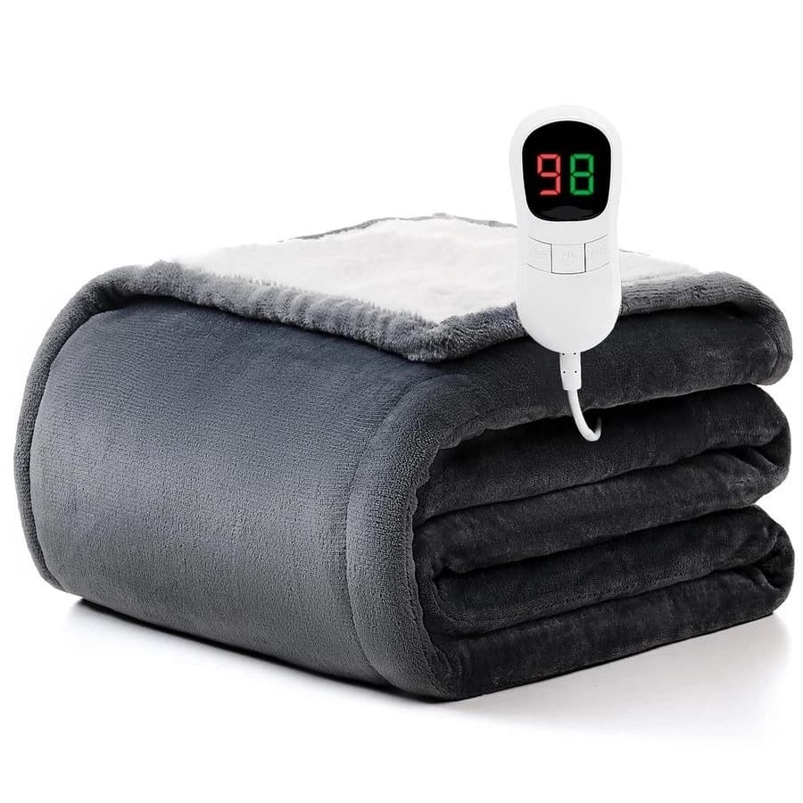 Coperta Elettrica Riscaldante 50"x60" con Spegnimento Automatico 1/2/4/6/8 Ore, 10 Livelli di Calore, Protezione da Surriscaldamento, in Flanella