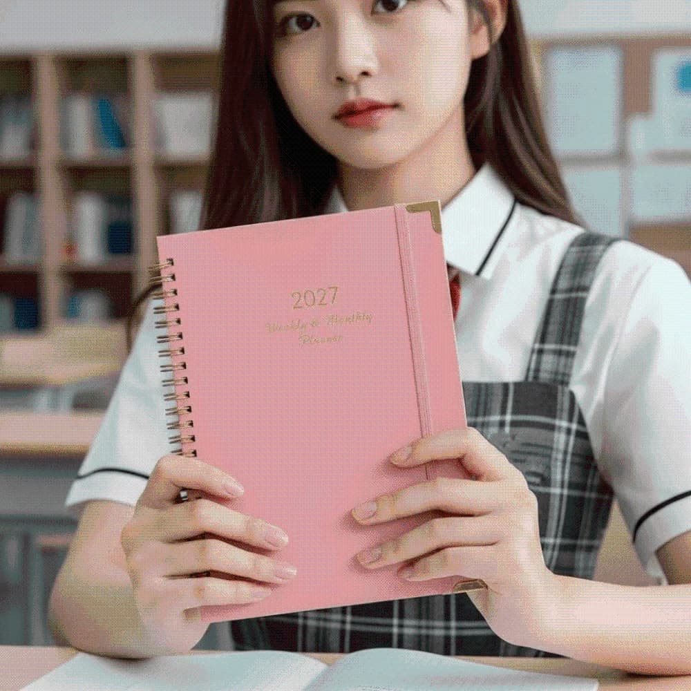Paper Made 2027 Weekly Planner Twin Wire Binding Solid Color Floral Spiral Notebook Flexible Cover Lightweight