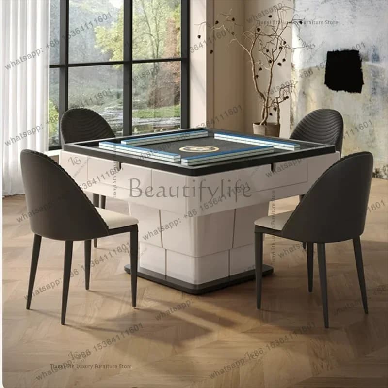 ld Modern Slate Lifting Mahjong Table Nordic High-end Living Room Dual-purpose Mahjong Machine Dining Table Home Furniture FYMT