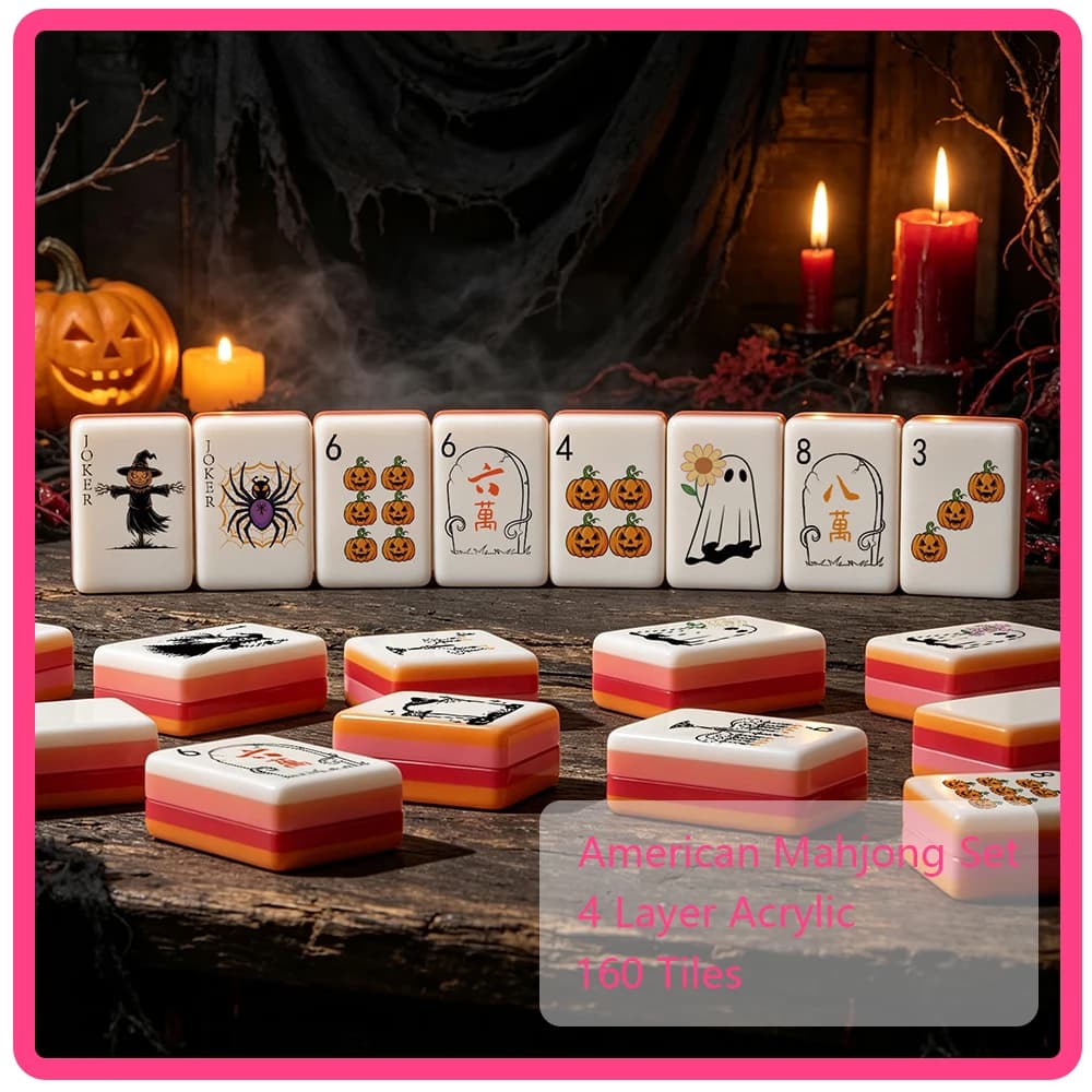 Halloween American Mahjong Tile Set 4 Layer Luxury Engraved American Mahjong Set Board Games Travel MahJong Sets