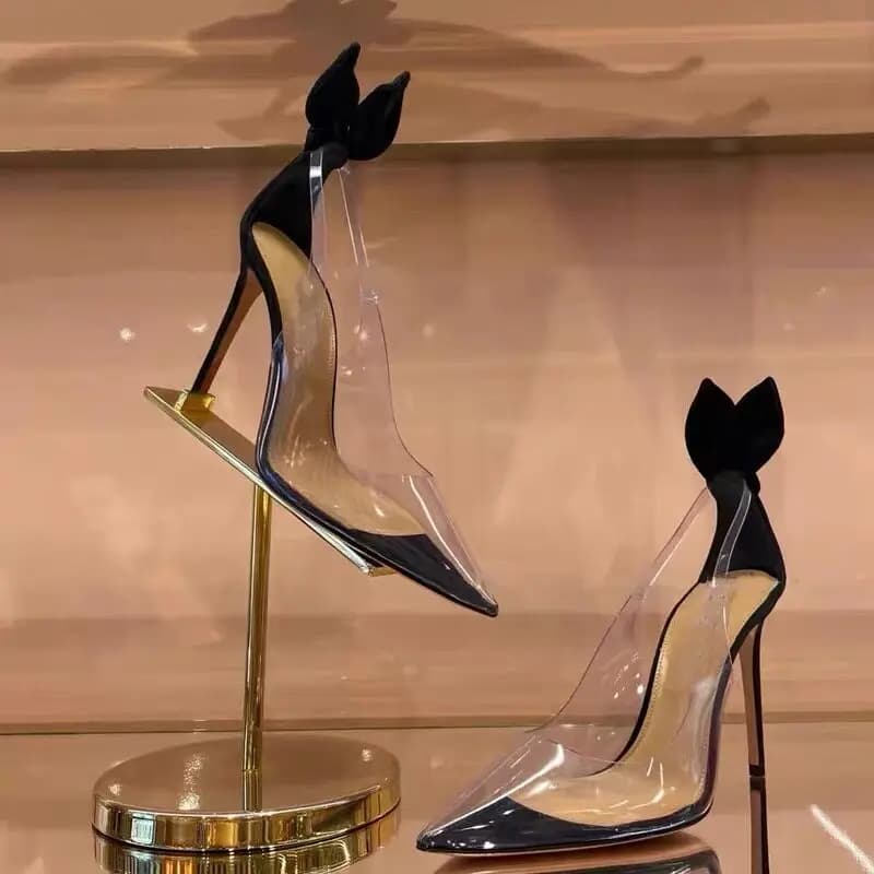 New Summer Sexy Rabbit Ear Pointed Fine Heel High Heels with Elegant Style, Transparent PVC Splicing Single Shoes