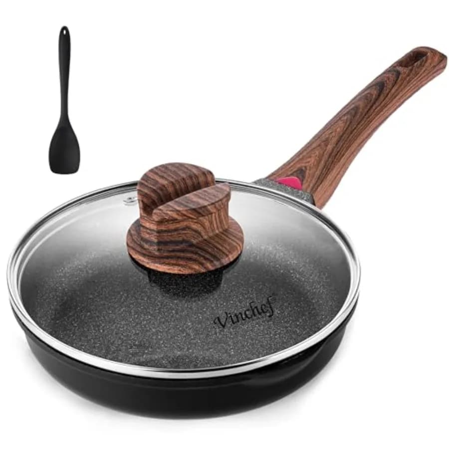 Padelle Antiaderenti da 8 Pollici, Padella con Coperchio per Tutti i Fornelli, Pentole Non Tossiche per Induzione, Utensili da Cucina Antiaderenti