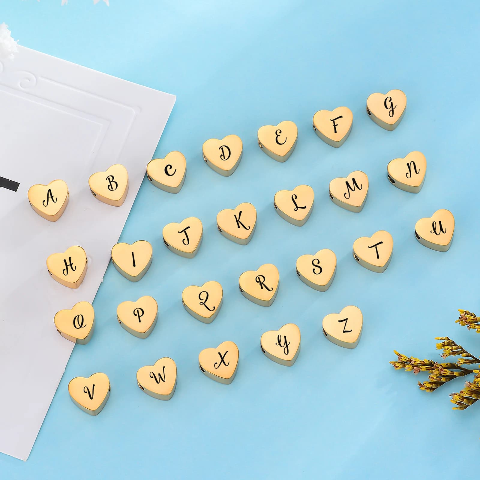 3 pezzi con incisione laser lettera nome a forma di cuore ciondoli perline ciondolo per realizzare collane bracciali forniture di gioielli da donna fai da te