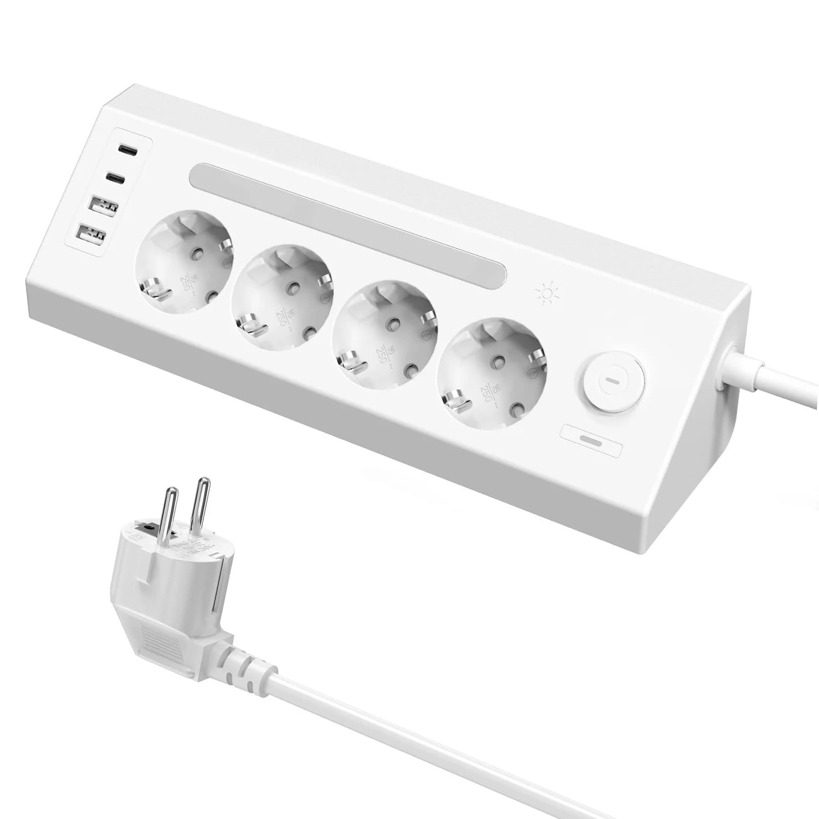 Presa di corrente da tavolo, Multipresa a 4 vie con 2 porte USB-A e 2 prese angolate Type-C, con interruttore, protezione da sovratensione, adattatore multi-presa con LED, adatta per cucina, ufficio