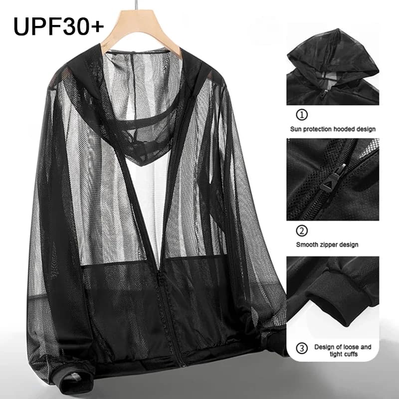 Men Ice Silk Hooded Sun Protection Jacket, Lightweight Quick Dry Anti-UV Skin Coat for Outdoor Summer