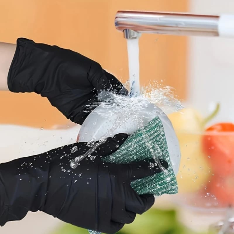 Guanti Monouso in Nitrile Nero per Cucina, Lavaggio Auto, Pulizie Domestiche, Lavoro, Guanti Protettivi Multiuso