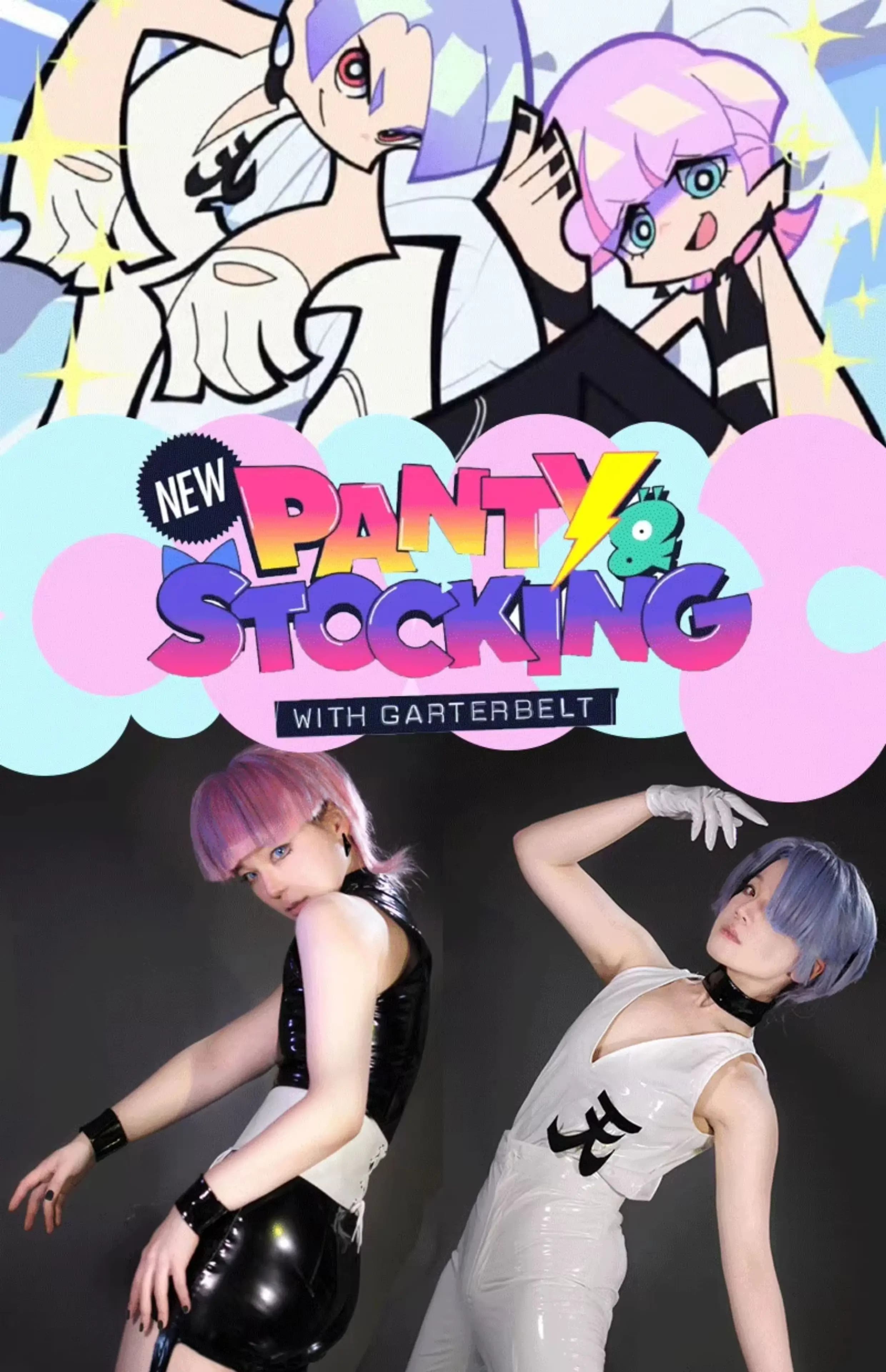 New Panty & Stocking Angel Brothers Cosplay Costume Black White PU Leather Jacket Set Anime Halloween Party Outfit