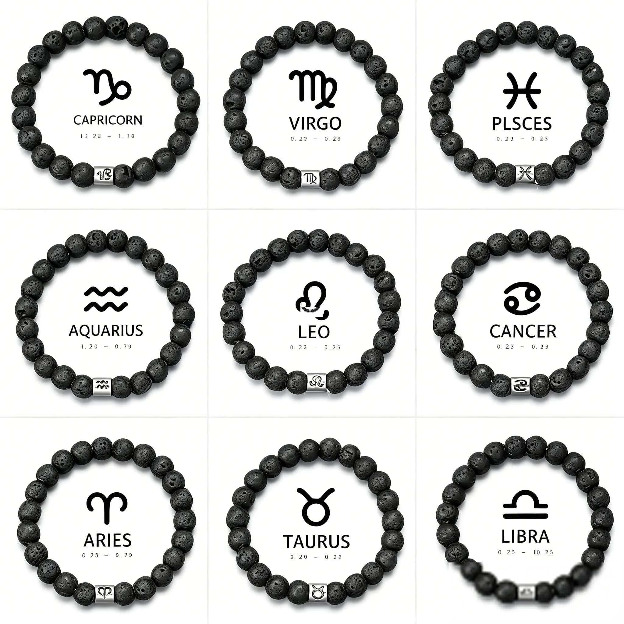 12 Bracciale zodiacale Bracciale in pietra vulcanica naturale Vergine Capricorno Toro Acquario Sagittario Cancro Ariete Pesci Gemelli Bilancia