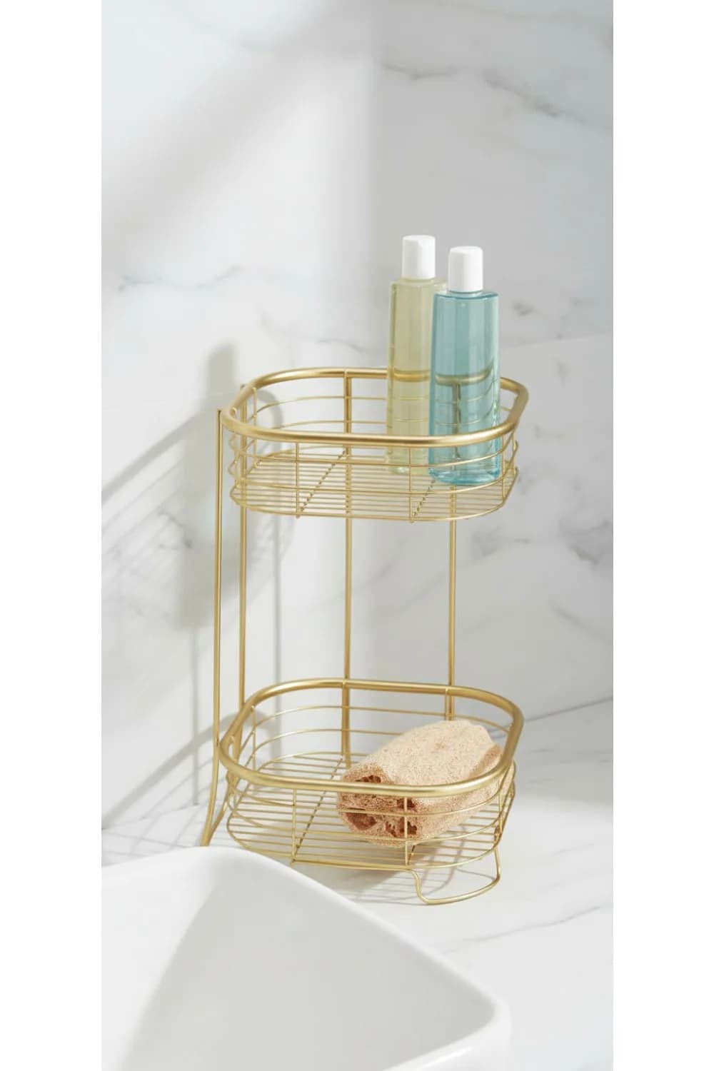 Organizer per doccia quadrato indipendente a 2 livelli, ripiano dorato, versatile salvaspazio angolare per riporre il bagno