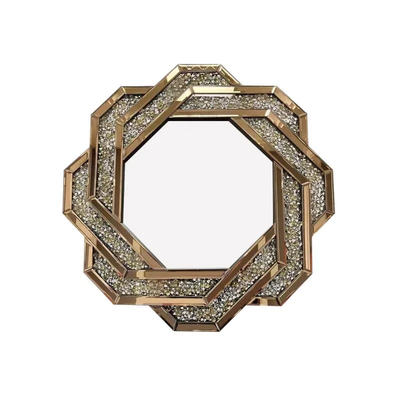 Specchio da bagno di lusso con diamanti incastonati, specchio da trucco con vetro intarsiato.
