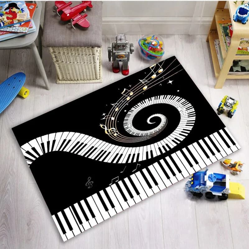 Abstract Piano Keyboard Doormat Black White Spiral Note Print Non Slip Entry Rug For Entryway Hallway And Musical Home Decor