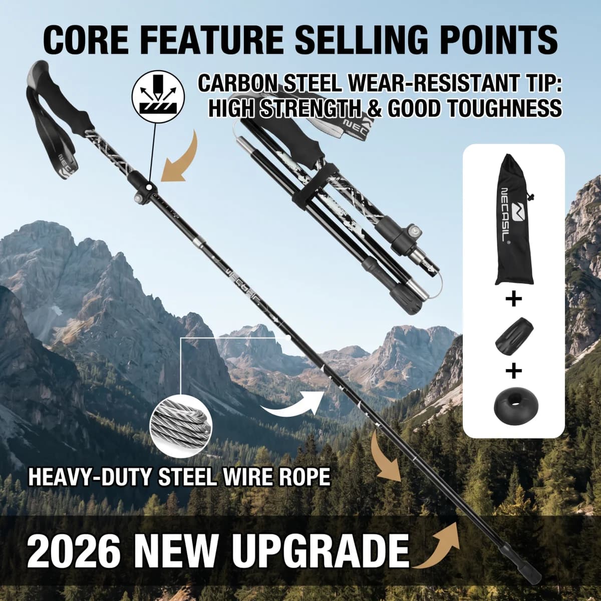 2026 New Upgrade 2PCS Trekking Poles Adjustable Ultralight Walking Sticks Alpenstock Outdoor Hiking-Climbing Mountaineering Stic