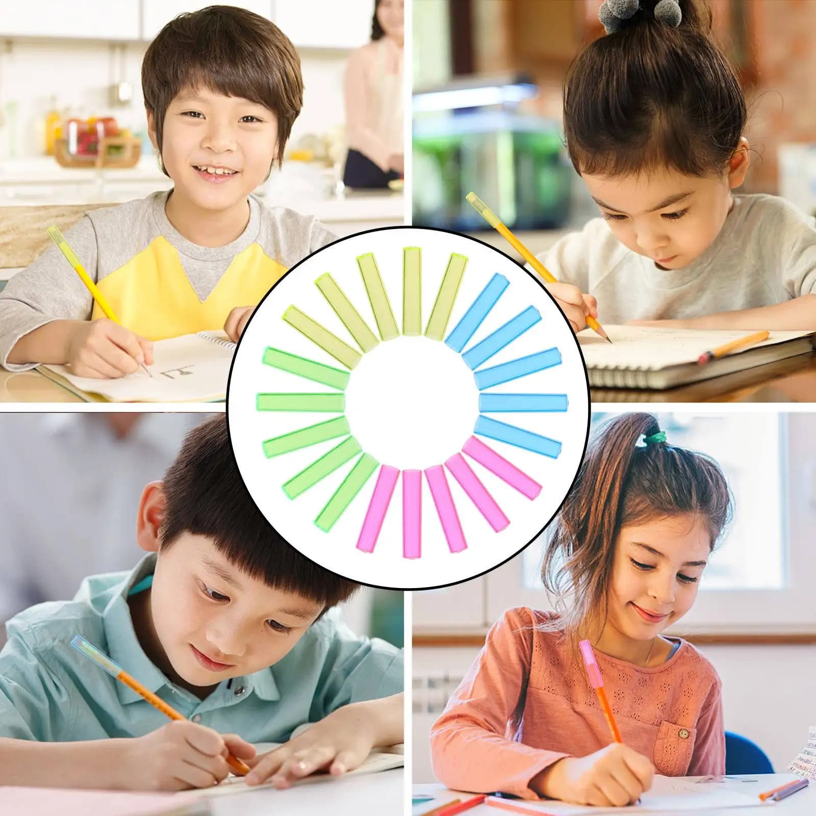100Pcs Pencil Protective Cover Set Premium Plastic Pencil Extending Cap for Hexagonal Triangular Round Pencils Children Student