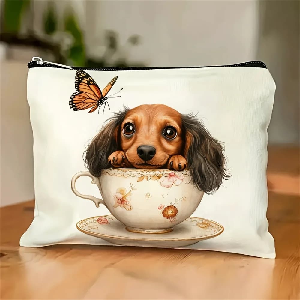 Una graziosa borsa per il trucco a forma di bassotto - Pochette multifunzionale con cerniera, borsa per gioielli, perfetta borsa da viaggio piccola con cerniera.