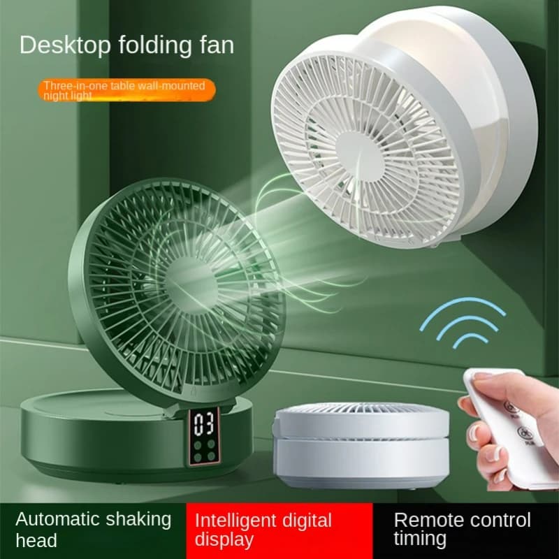 2023 nuovo ventilatore con telecomando portatile a parete ricaricabile Usb elettrico pieghevole ventilatore luce notturna raffreddatore d'aria domestico